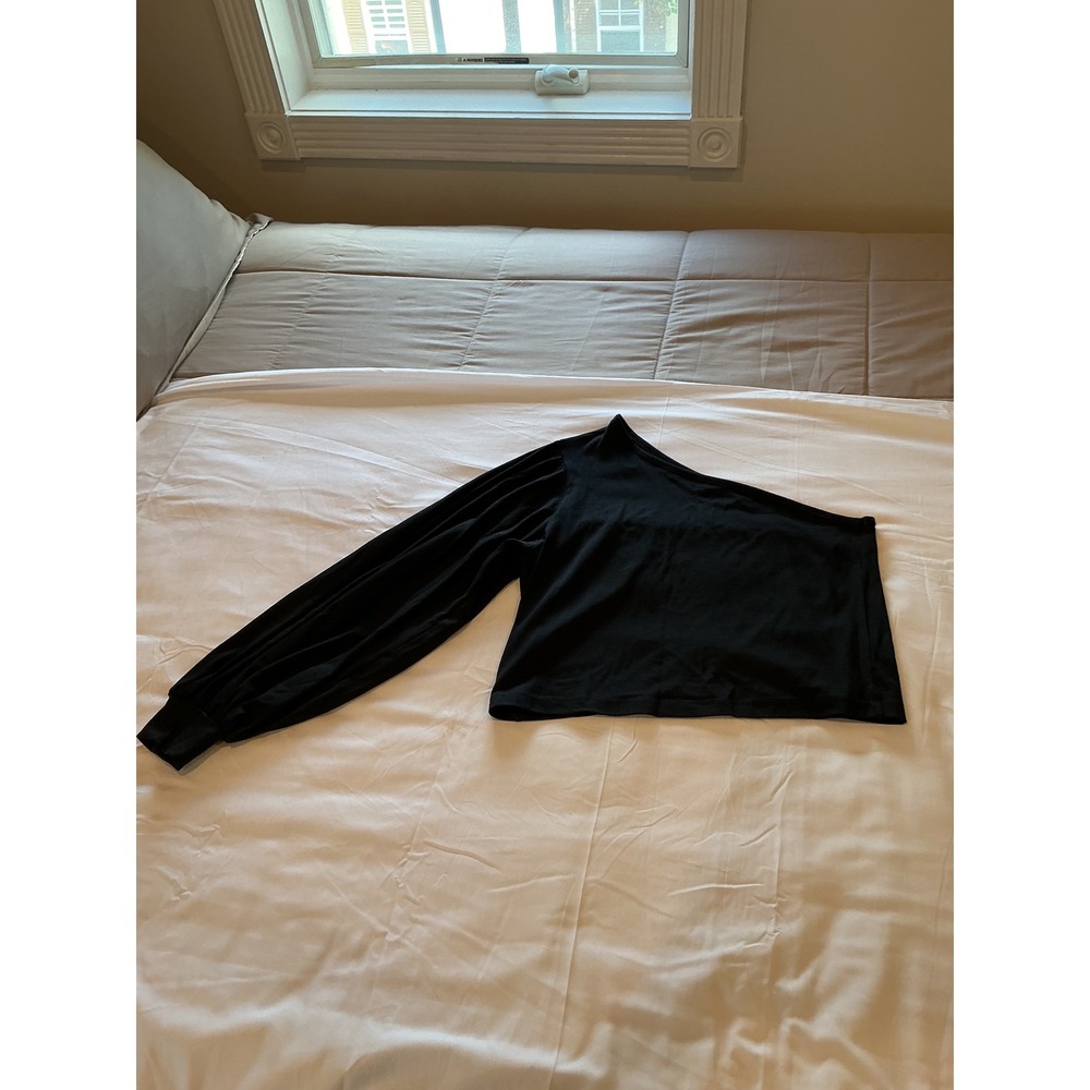 The Range Black One Shoulder Puff Long Sleeve Top TH422SC Made in Canada M